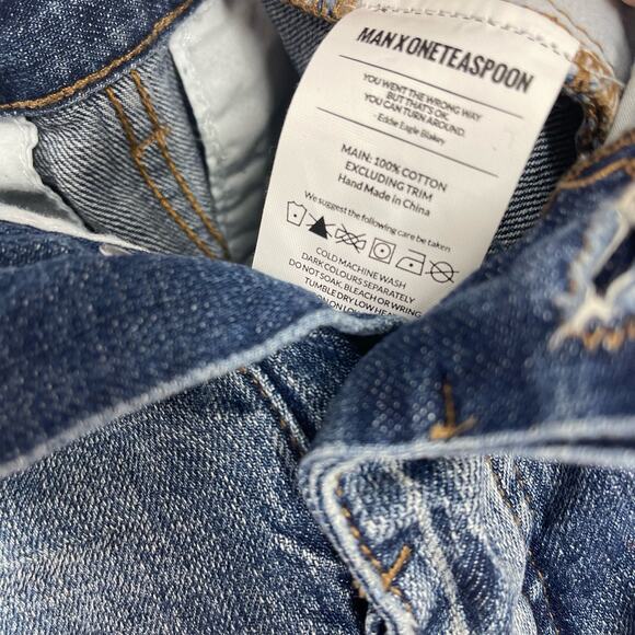 Man X One Teaspoon 34R Blue Suede Mr Browns Paint Splattered Distressed Jeans - Picture 4 of 12